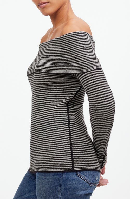 Madewell Stripe Off The Shoulder Alpaca Blend Sweater In Night Vision Stripe