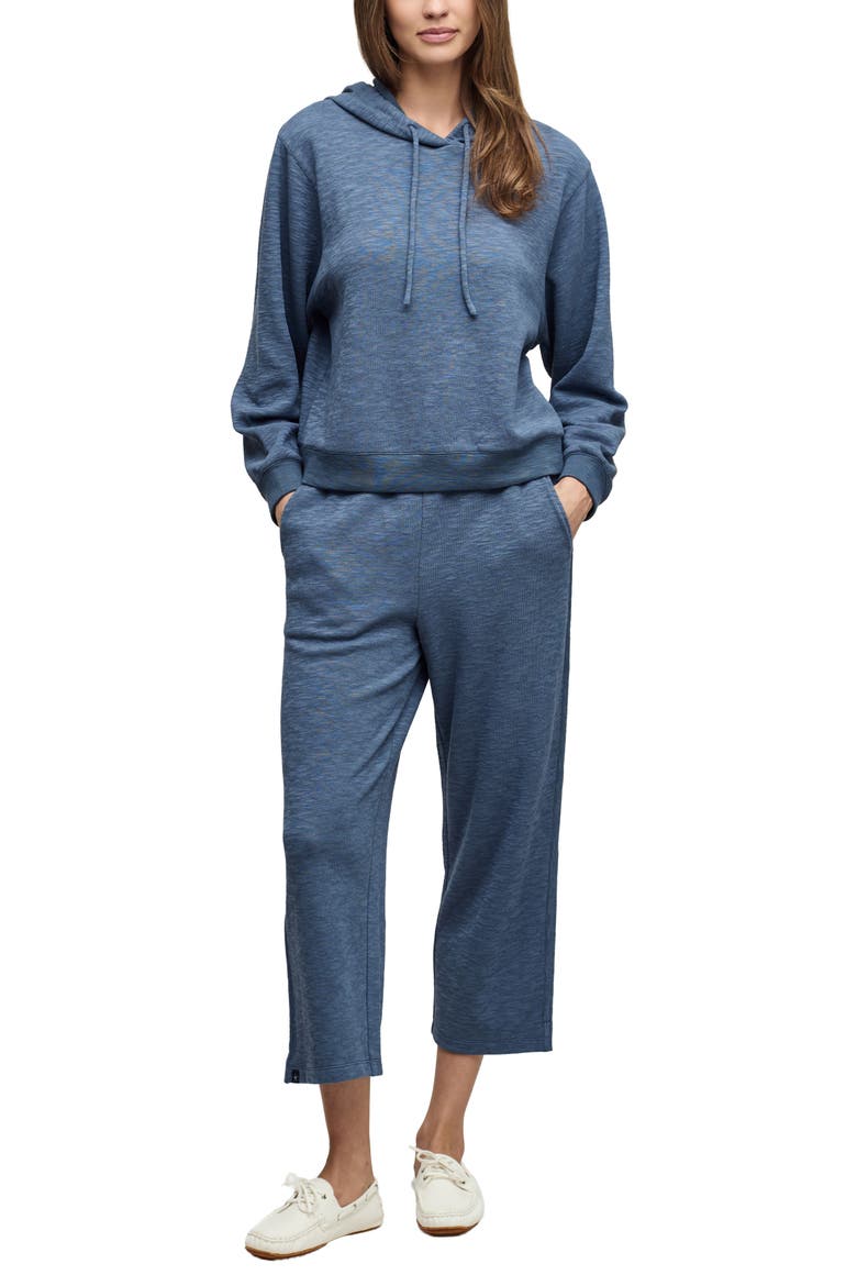 Seamed Slub Cotton Blend Double Knit Hoodie, Alternate, color, INDIGO