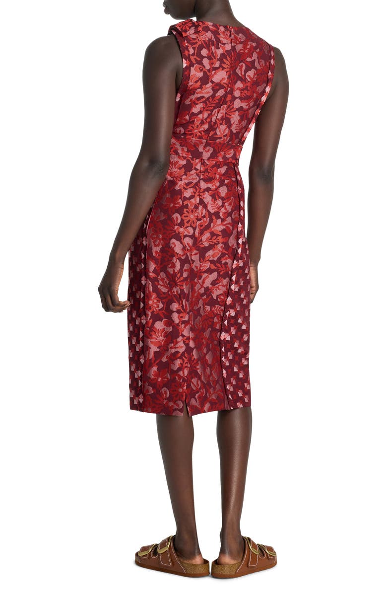 ST. JOHN Floral Geometric Bow Jacquard Dress, Alternate, color, Cranberry Multi