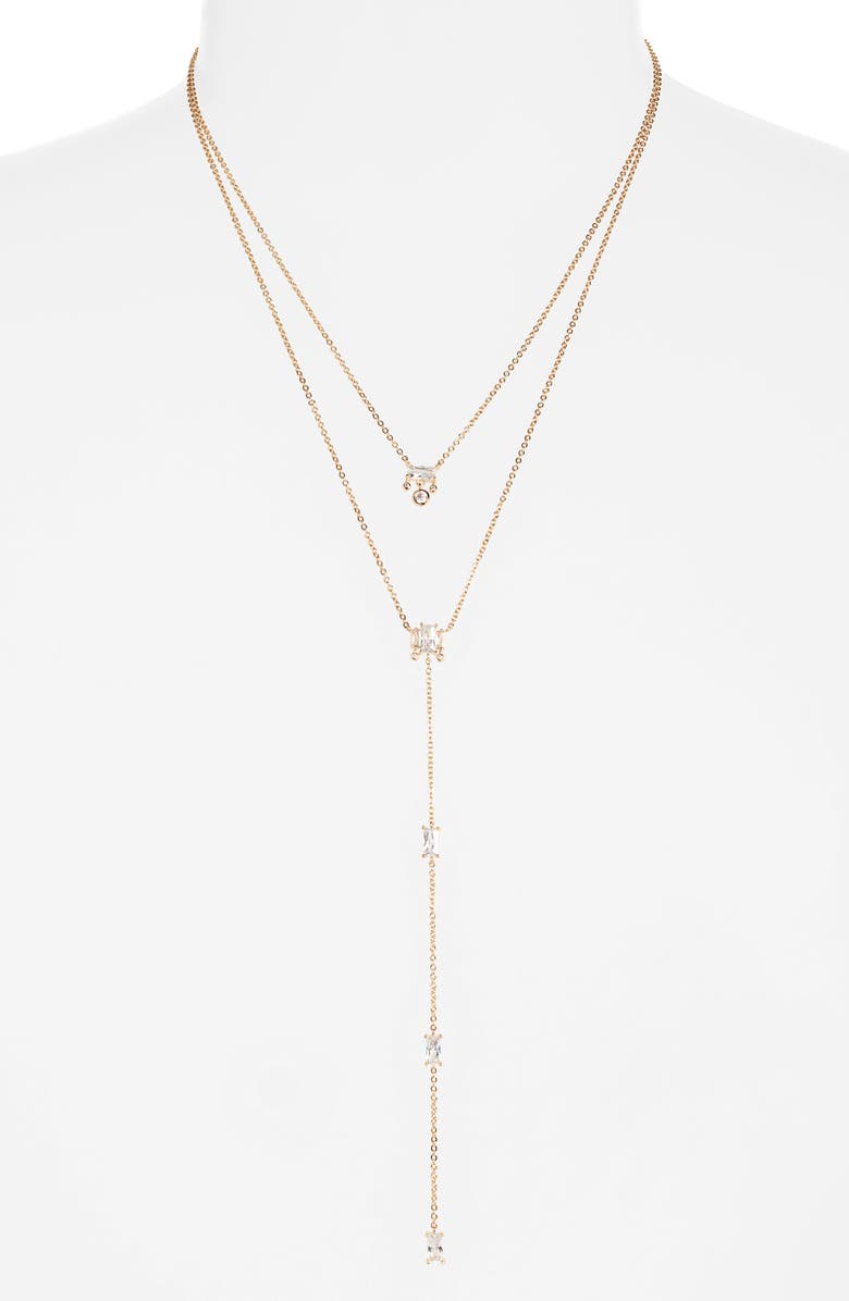 Nordstrom Layered Cubic Zircoina Y-Necklace, Alternate, color, Clear- Gold