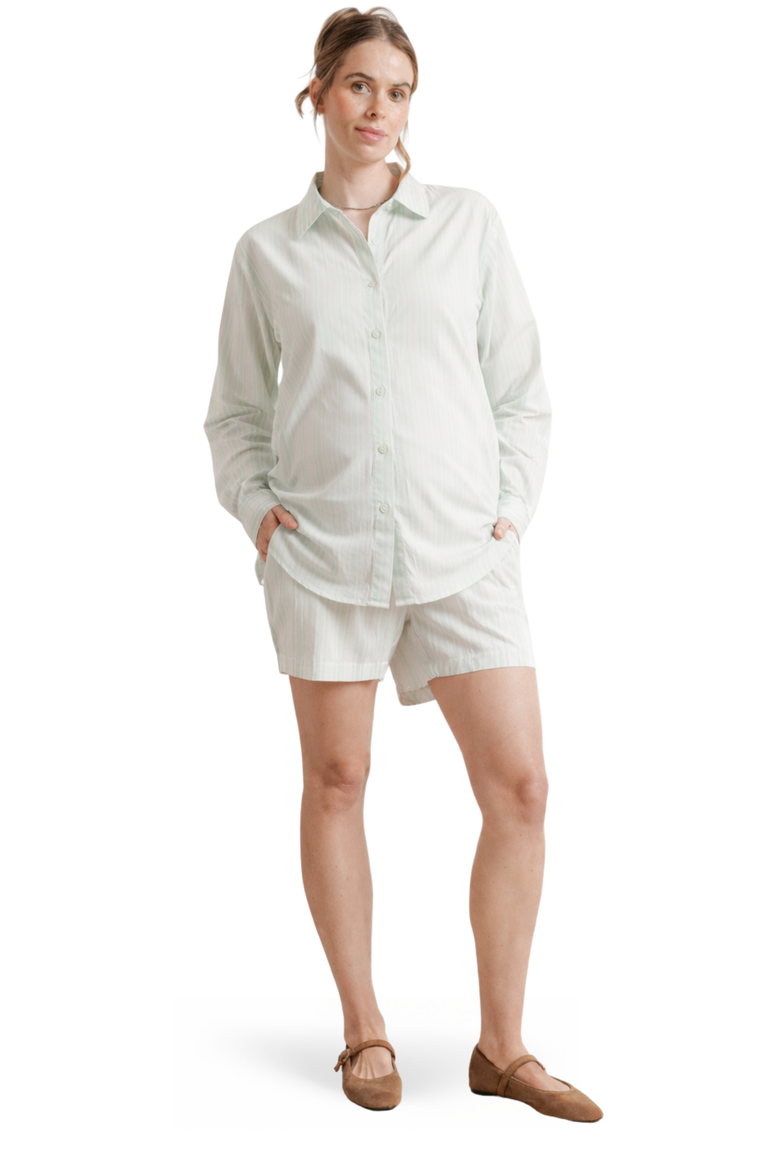 The Easy Smocked Maternity Shorts, Alternate, color, Green Stripe