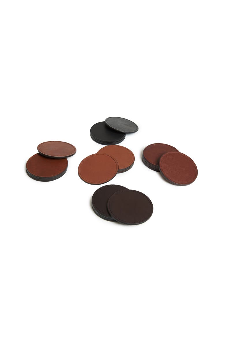 Blake Leather Coaster Set, Alternate, color, Black