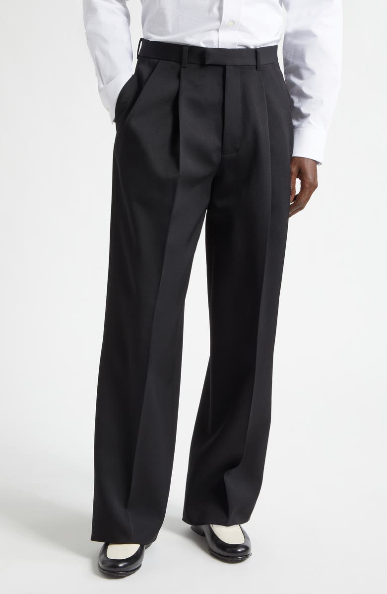 Givenchy Pleated Cotton Pants, Main, color, Black