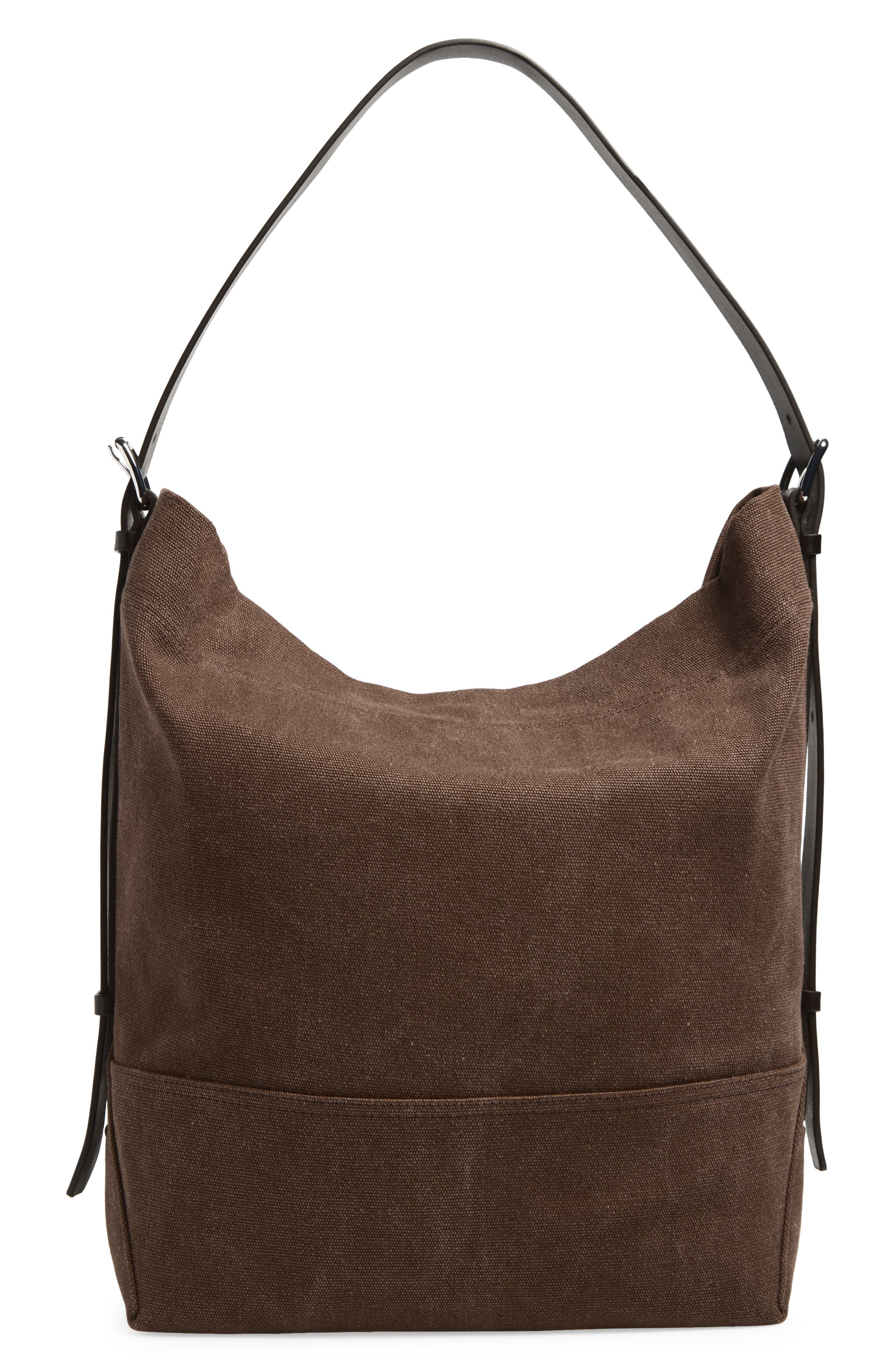 Belted Canvas Tote Bag, Alternate, color, DARK CHOCOLATE