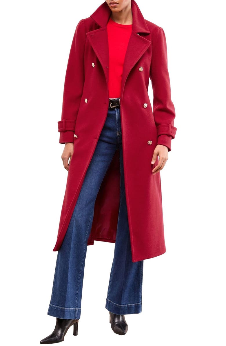 Lipsy Belted Double Breasted Coat, Main, color, Red