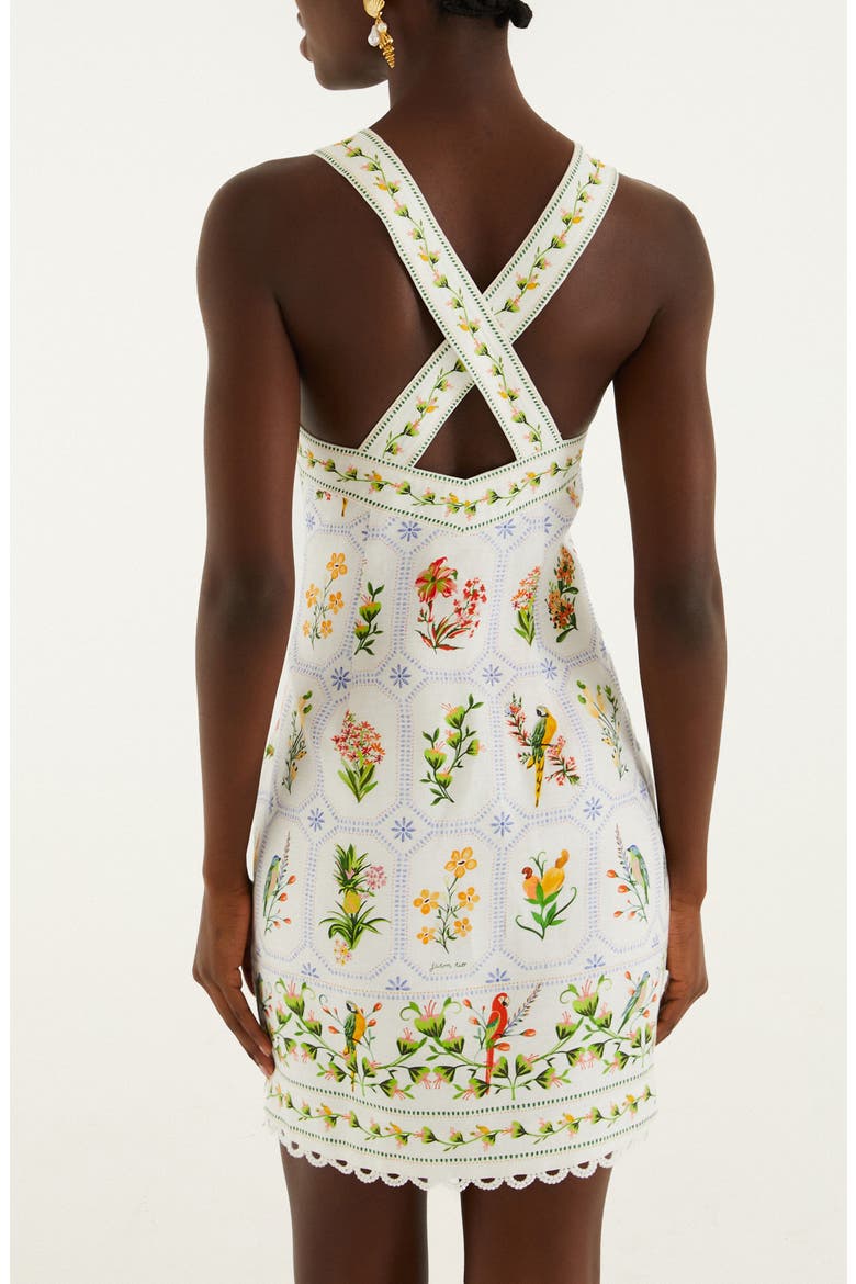 Tropical Porcelain Linen Minidress, Alternate, color, OFF-WHITE