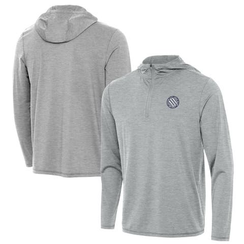 Men's Antigua Heather Gray Motor City Golf Club Tidy Quarter-Zip Hoodie