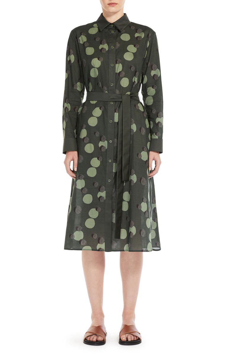 Max Mara Vigile Print Tie Waist Long Sleeve Shirtdress, Main, color, 