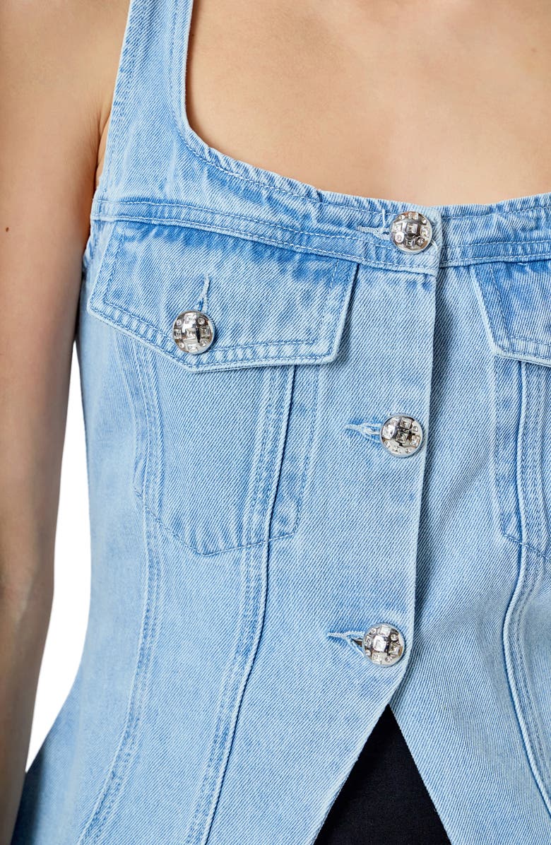 Endless Rose Fitted Denim Cutaway Vest, Alternate, color, Light Denim