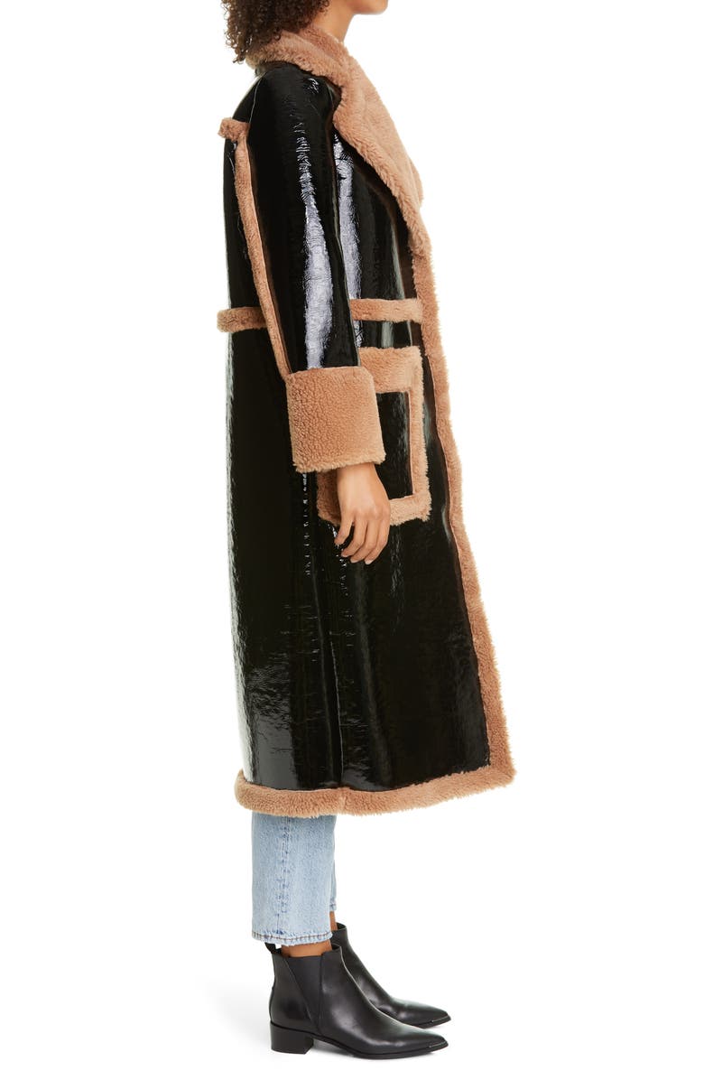 Stand Studio Aubrey Long Faux Patent Shearling Coat, Alternate, color, 