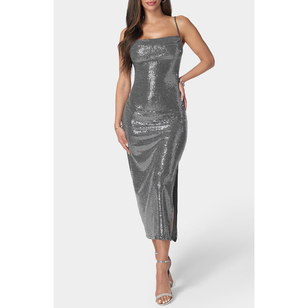 Bebe Disco Sequin Midi Dress In Gray