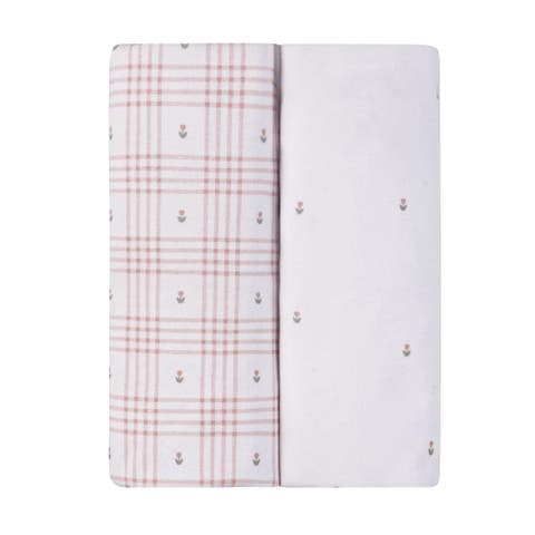 Floral Plaid Collection Waterproof Changing Pad Cover | Cradle Sheet Set 2 Pack