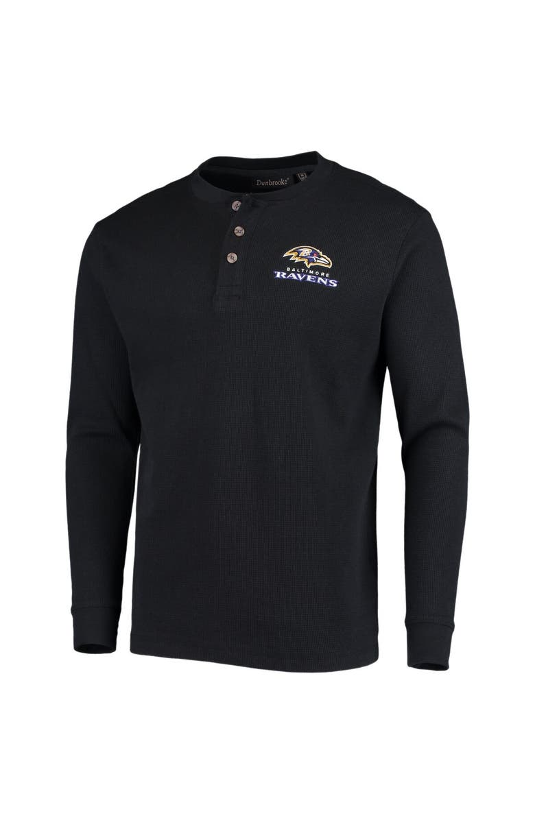 DUNBROOKE Men's Dunbrooke Black Baltimore Ravens Logo Maverick Thermal Henley Long Sleeve T-Shirt, Alternate, color, 