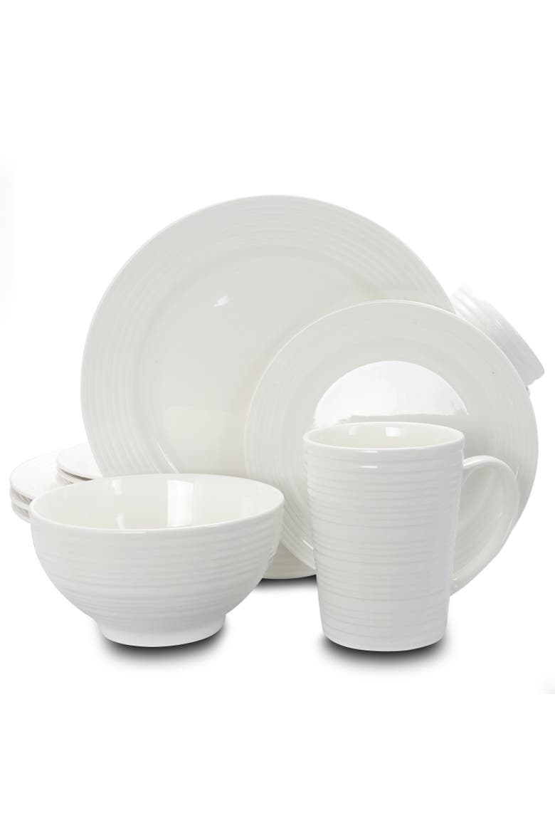 Amelia Court 16 Piece Dinnerware Set   Embossed, Main, color, White