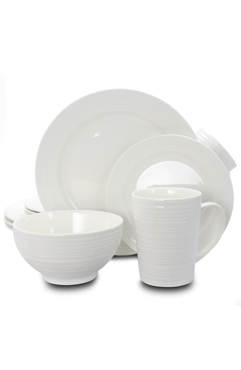 Gibson Home Amelia Court 16 Piece Dinnerware Set Embossed, Main, color, White
