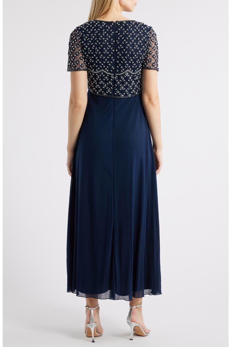 Faux Pearl Bodice Gown, Alternate, color, NAVY 410