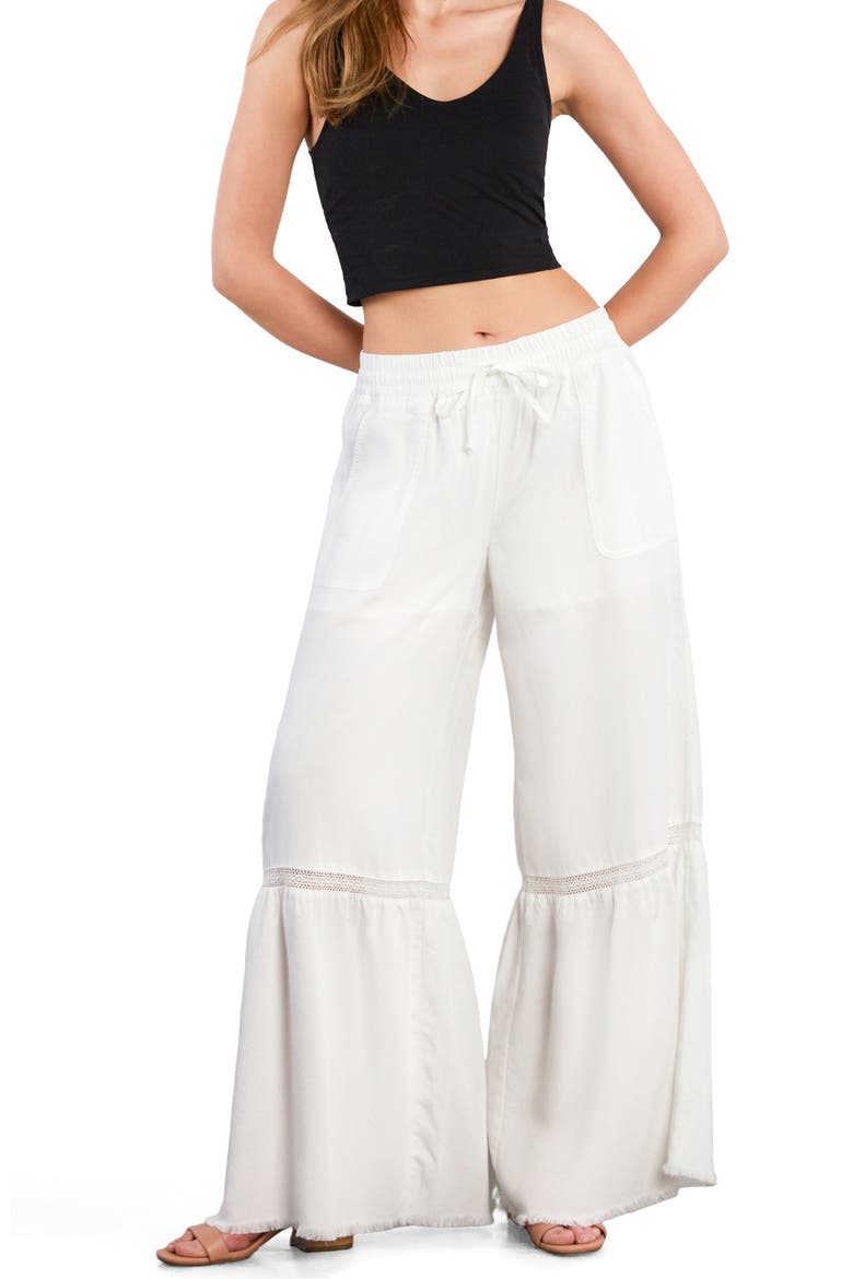 Drawstring Waist Tiered Denim Pants, Alternate, color, BRIGHT WHITE