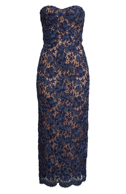 Michael Kors Collection Strapless Lace Sheath Dress In Indigo