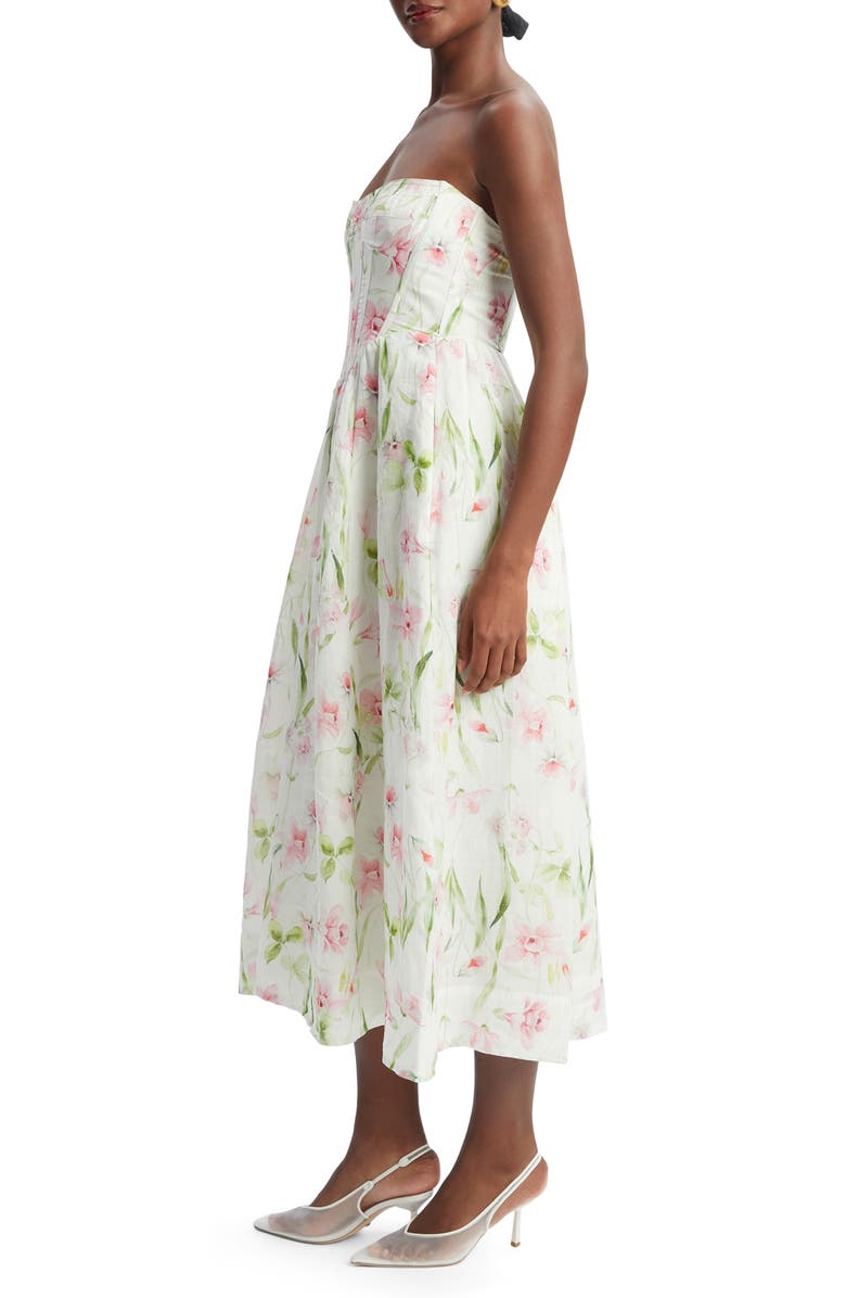 Bardot Lola Floral Strapless Corset Dress, Alternate, color, Summer White Floral