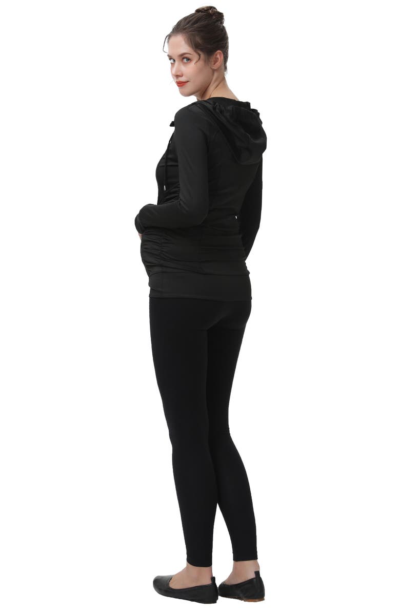 Kimi and Kai Momo Ruched Zip Maternity Hoodie, Alternate, color, Black
