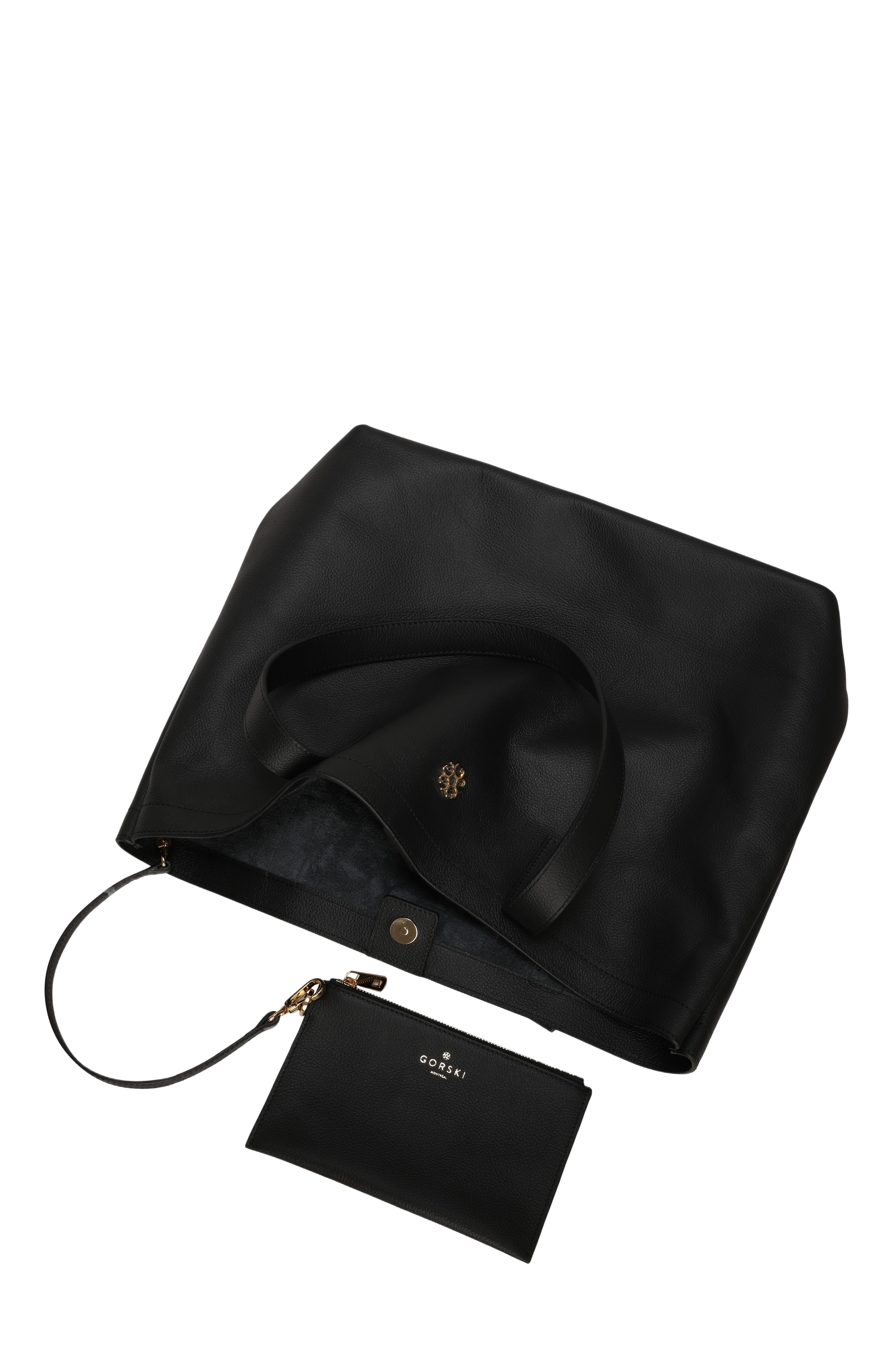 GORSKI Leather Tote Bag with Removable Zipped Pouch, Alternate, color, Black