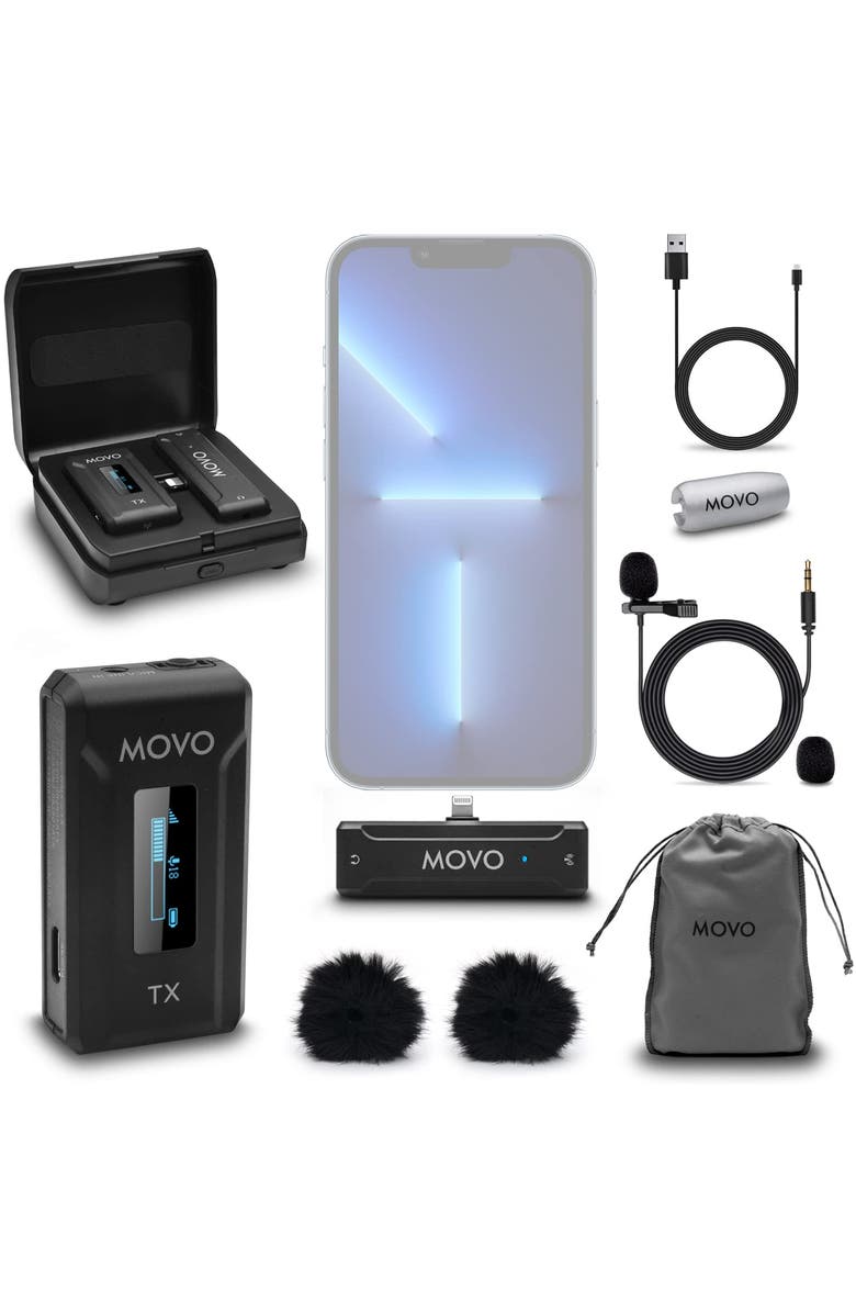 MOVO WMX-2-L Wireless Microphone for iPhone with Charging Case, Main, color, Black