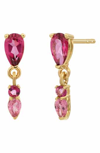 14K Yellow Gold Pink Topaz Drop Earrings