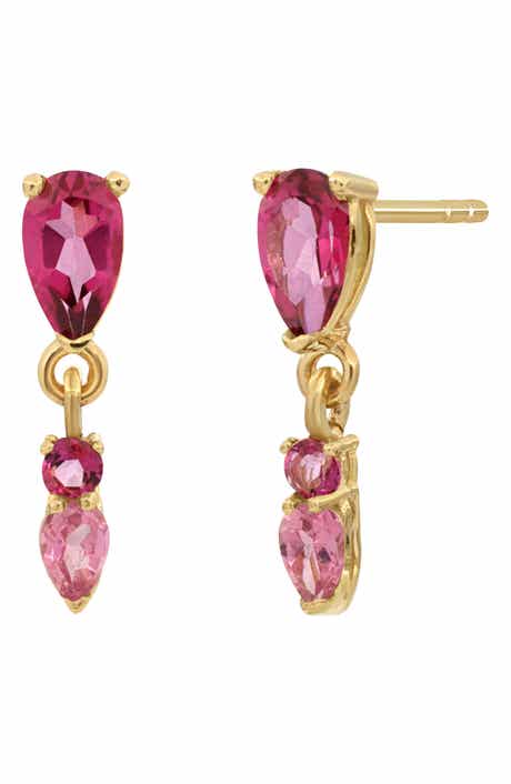 14K Yellow Gold Pink Topaz Drop Earrings