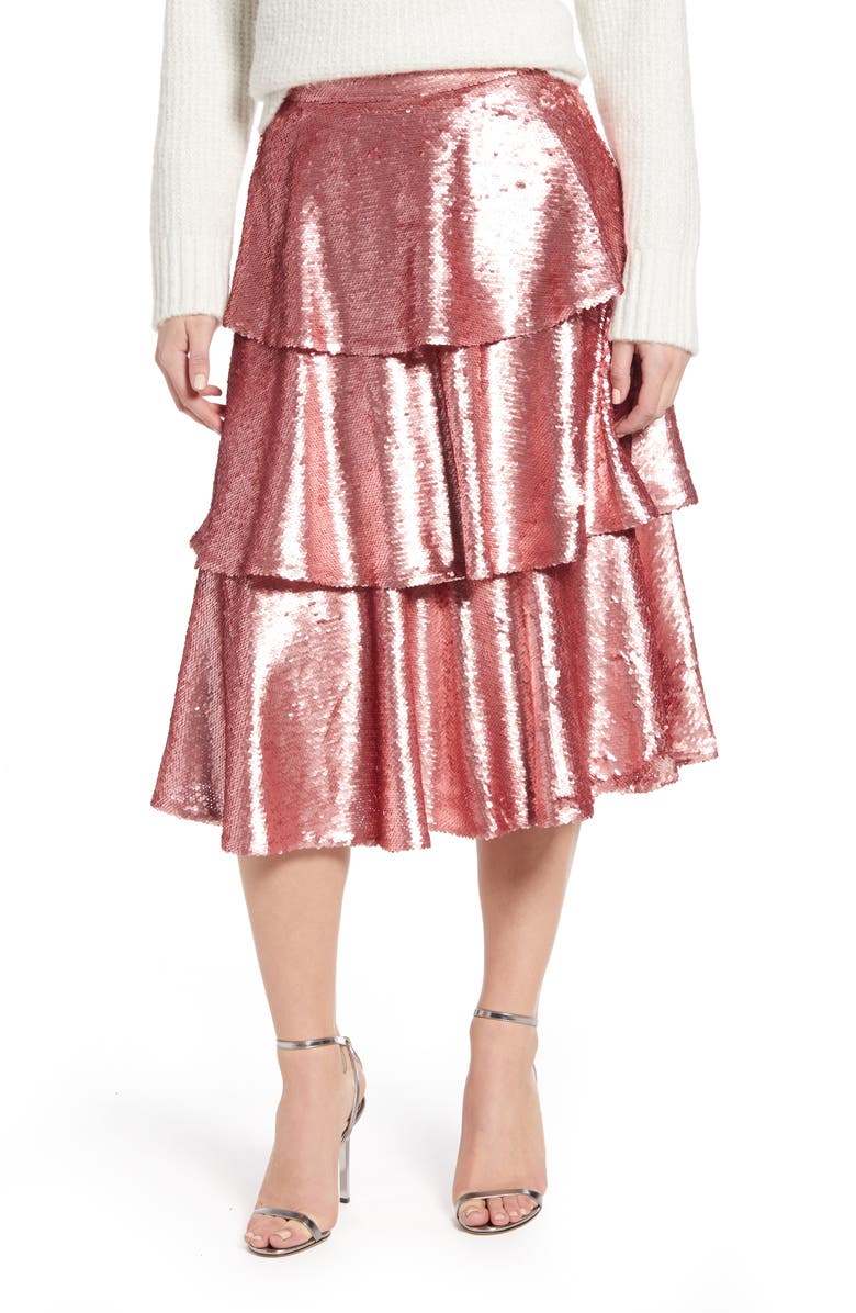 Rachel Parcell Tiered Sequin Skirt, Main, color, 