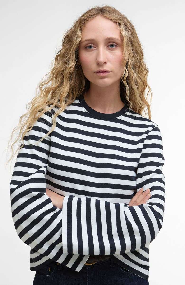 Barbour Robyn Stripe Flare Sleeve Sweatshirt, Alternate, color, Dark Navy Stripe