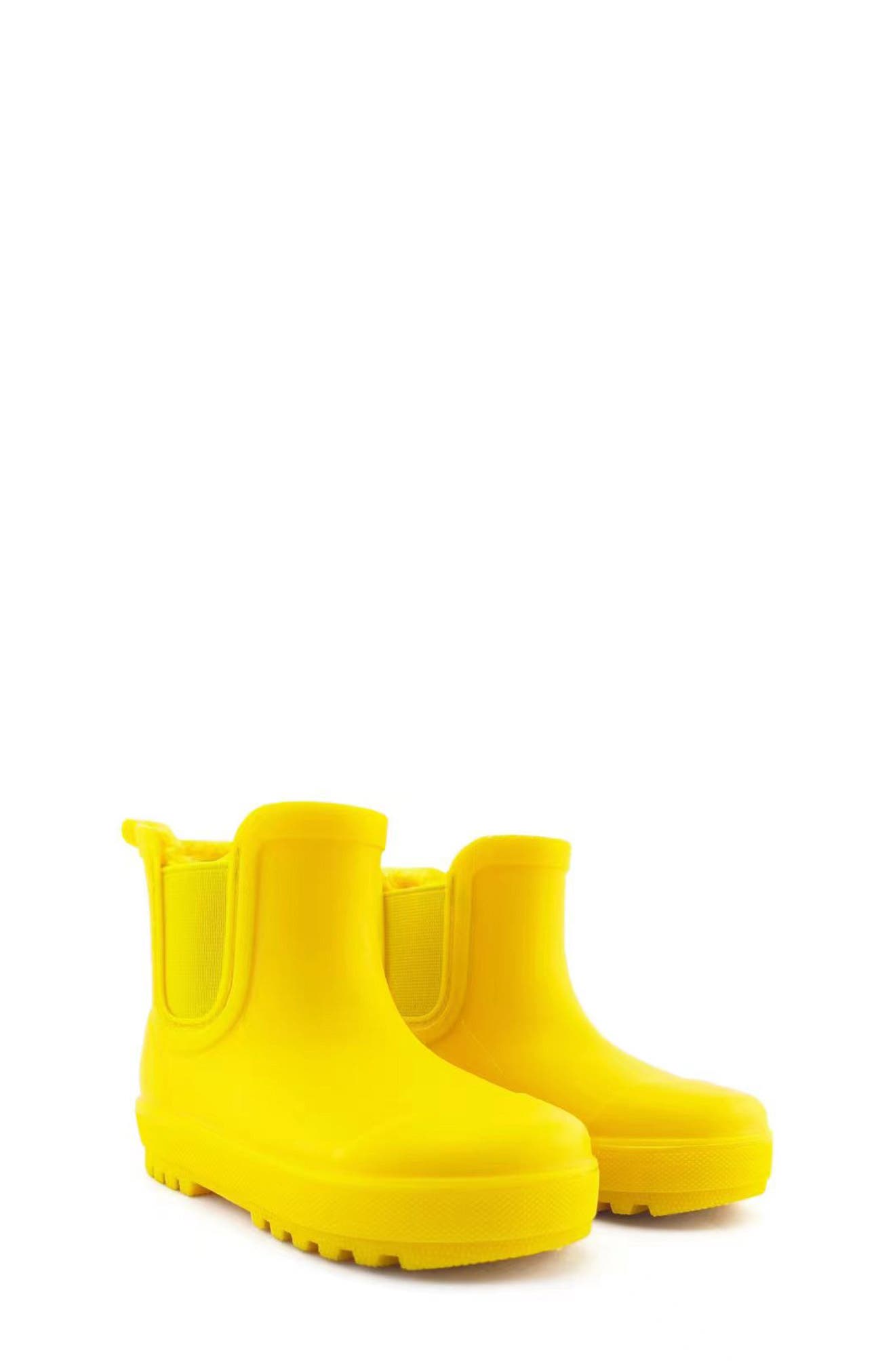 BEARPAW Kids' Shortie Rain Boot with Faux Fur Lining, Alternate, color, Yellow