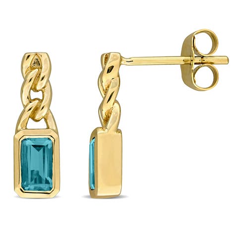 Gemstone Twisted Link Drop Earrings 14k