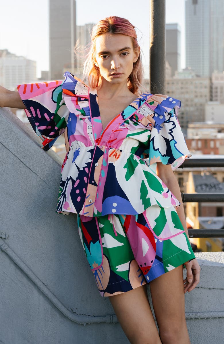 CIEBON Kaiya Print Drawstring Cotton Shorts, Alternate, color, 