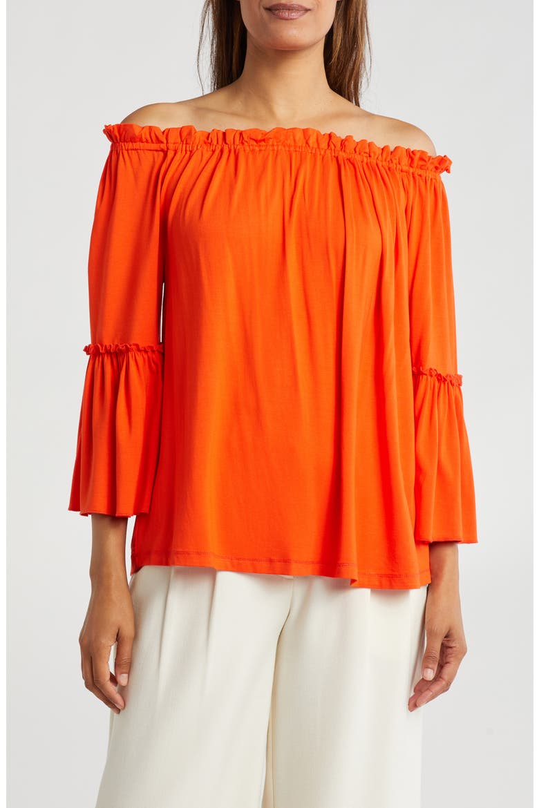 Off-the-Shoulder Flowy Top, Main, color, ORANGE