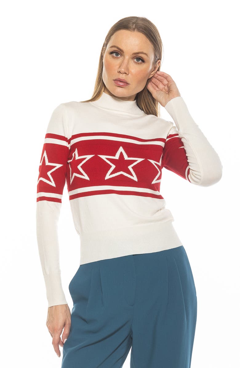 Alexia Admor Lisa Star Mock Neck Sweater, Alternate, color, Ivory Red
