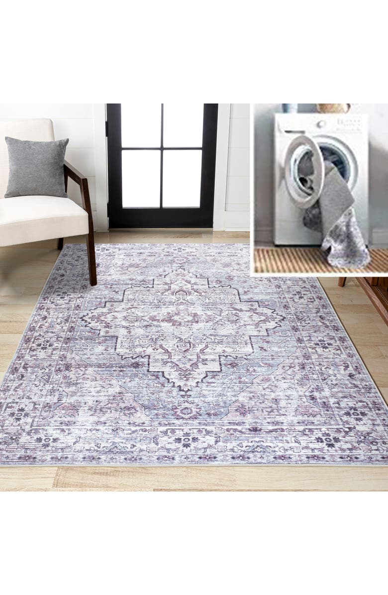 JONATHAN Y Didim Boho Medallion Machine-Washable Area Rug, Main, color, Gray/Purple