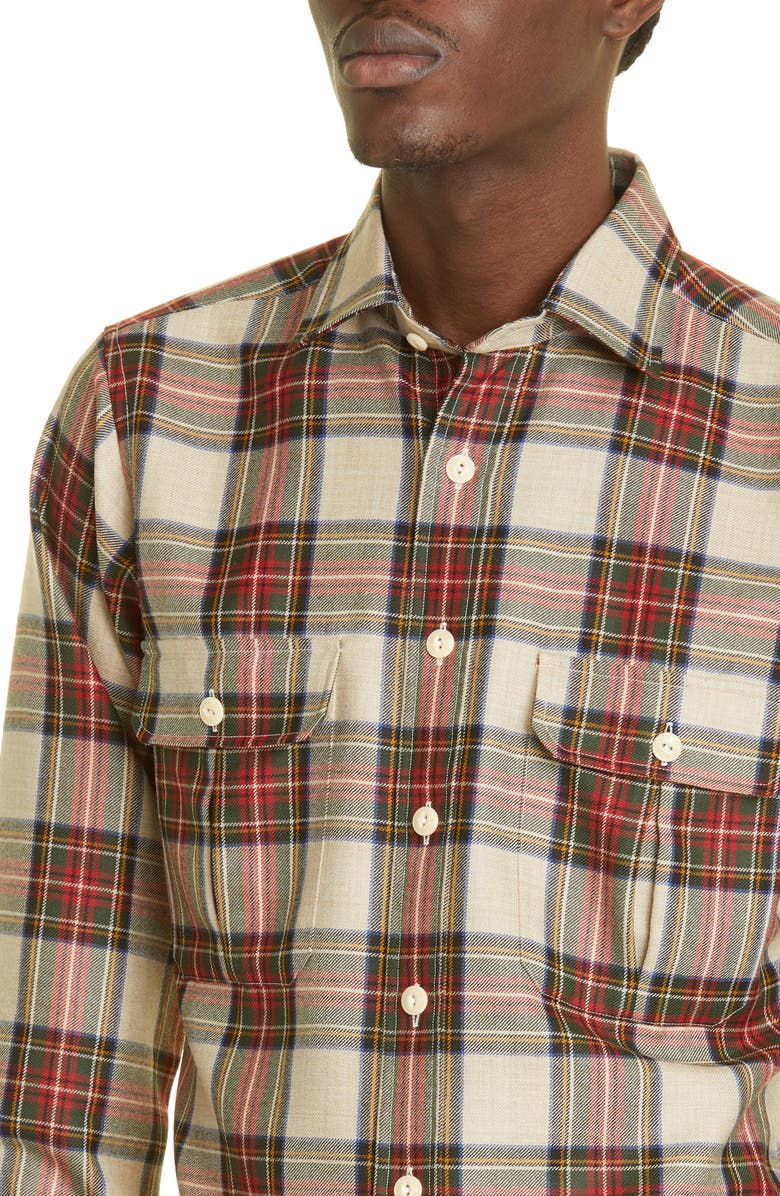 Drake's Plaid Virgin Wool Button-Up Work Shirt, Alternate, color, 