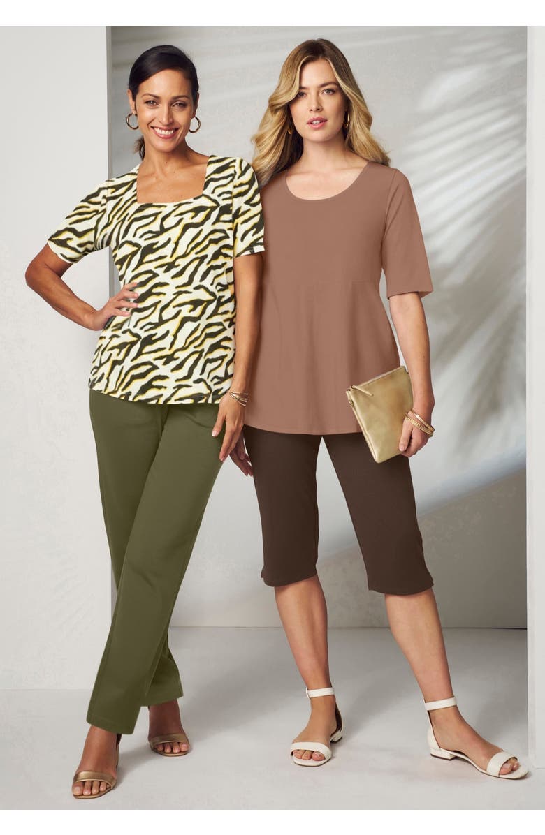 Jessica London Stretch Cotton Square Neck Tee, Alternate, color, Black Tossed Floral