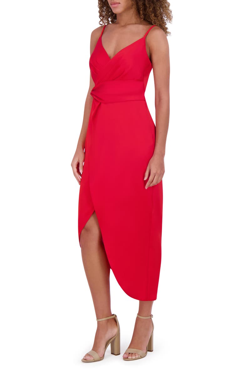 Siena Matte Satin Faux Wrap Midi Dress, Alternate, color, Red