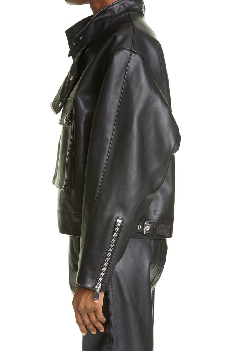 HFD Unisex Logo Embossed Leather Biker Jacket, Alternate, color, 