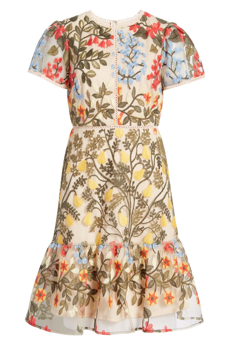 Embroidery & Crochet A-Line Dress, Alternate, color, NUDE/ CAPER/ RED