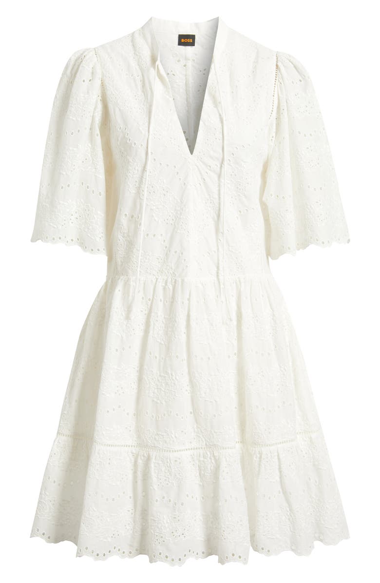 BOSS Orange Cotton Broderie Dress, Alternate, color, Soft Cream