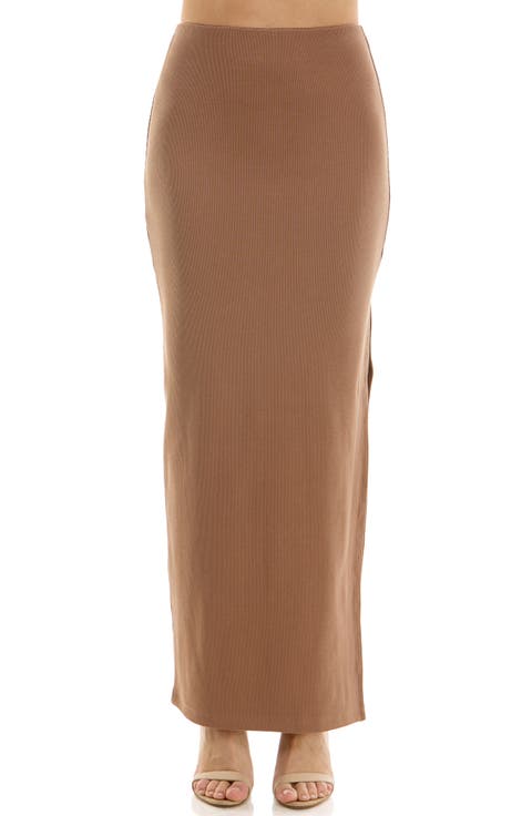 Side Slit Rib Knit Maxi Skirt