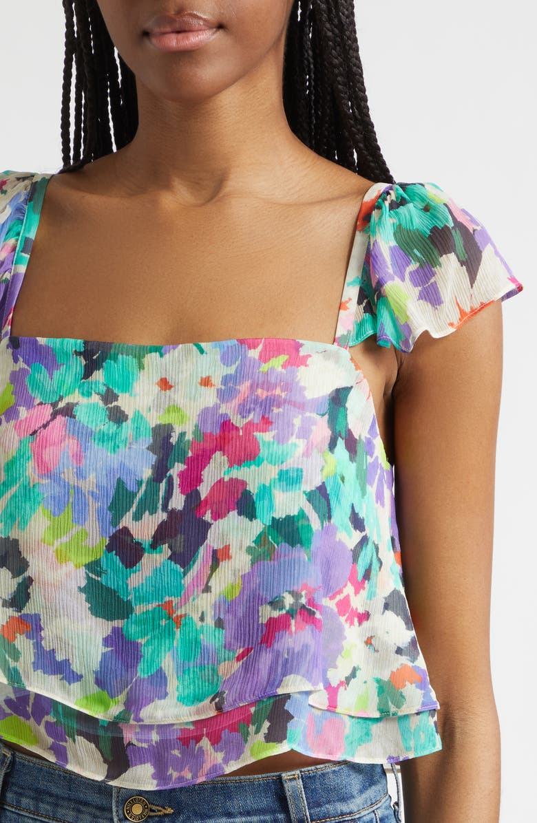 Ramy Brook Emery Floral Silk Top, Alternate, color, Capri Garden