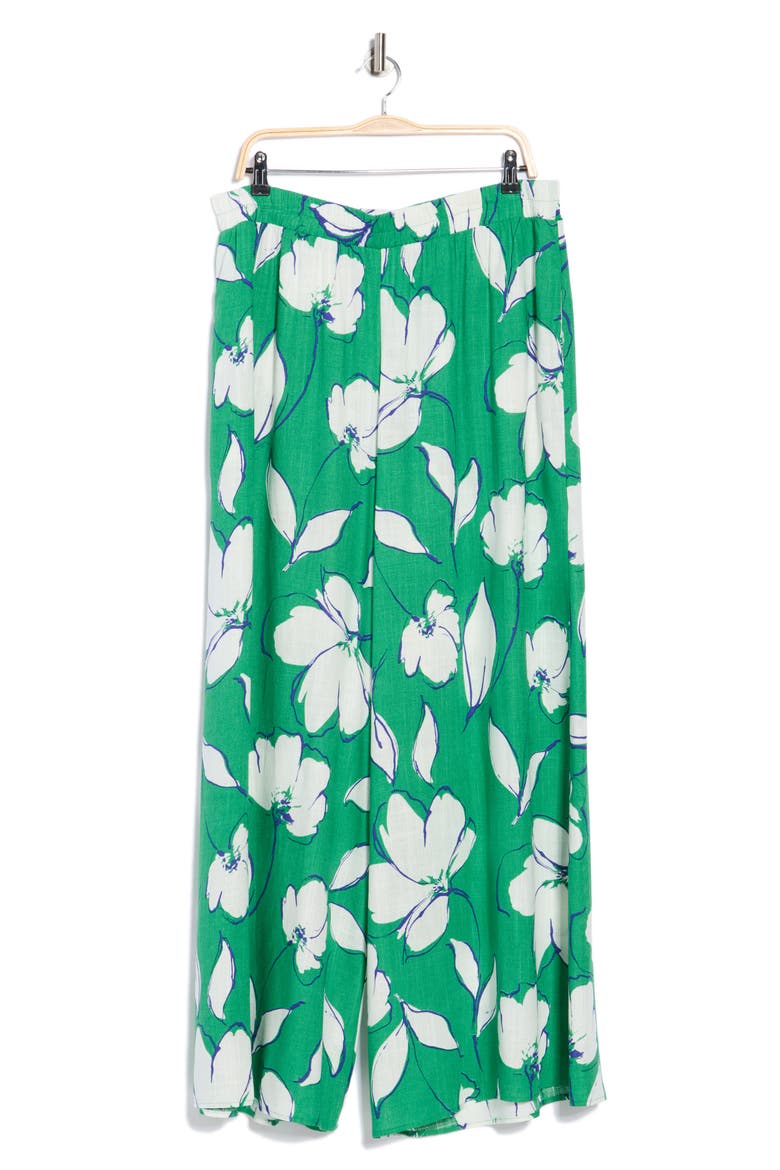 Floral Print Wide Leg Pants, Alternate, color, GREEN