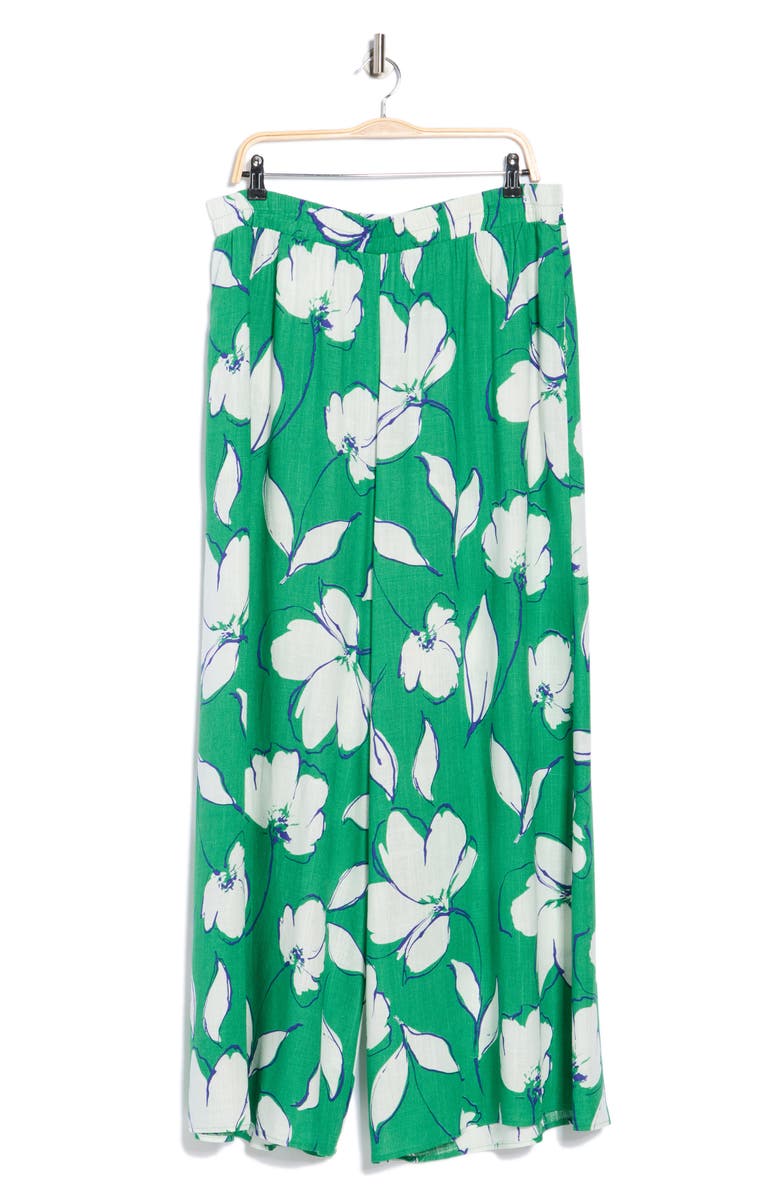 Renee C Floral Print Wide Leg Pants, Alternate, color, Green