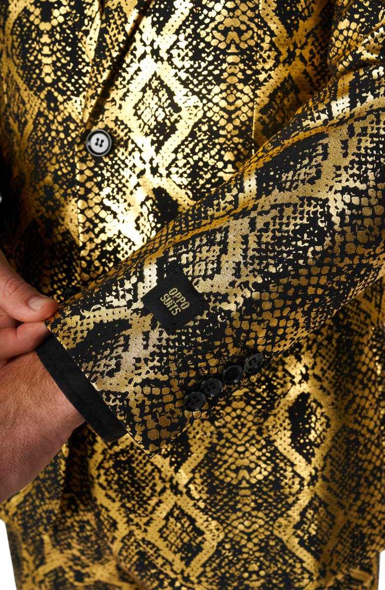 OppoSuits Shiny Snakeskin Pattern Two Button Notch Lapel Suit, Alternate, color, Gold