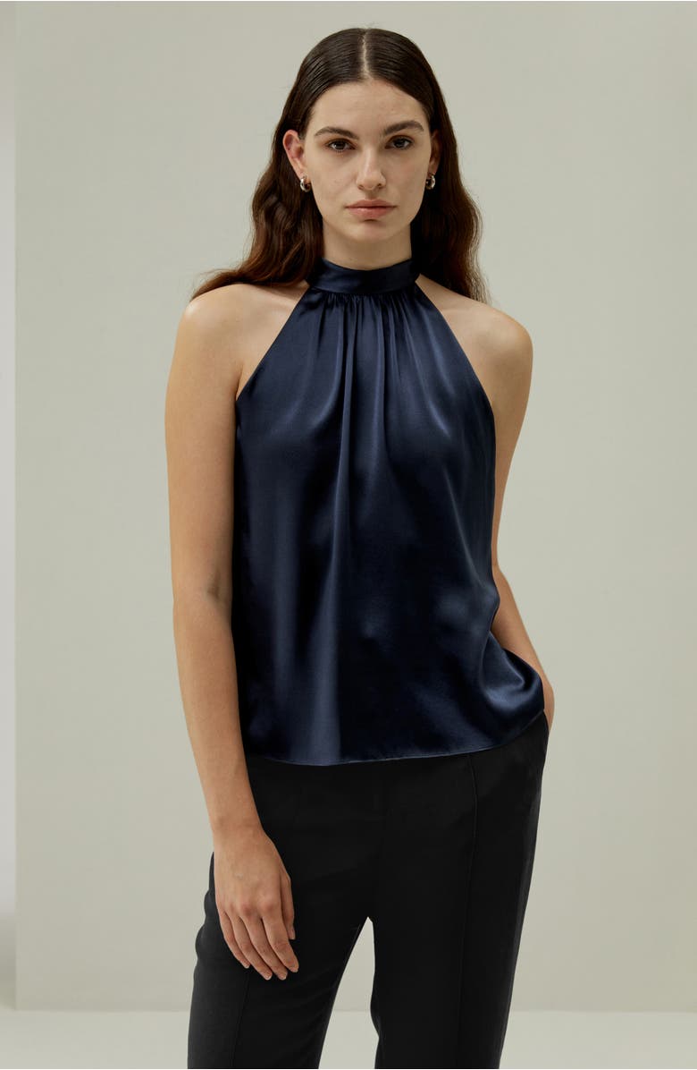 Lilysilk Minimalistic Allure Silk Halter Top, Alternate, color, Navy Blue