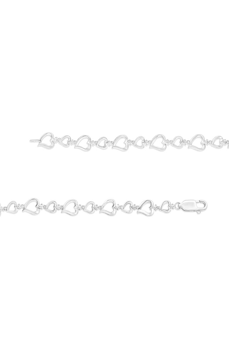 Haus of Brilliance Silver Prong Set Diamond Accent Alternating Heart Link Bracelet, Alternate, color, White