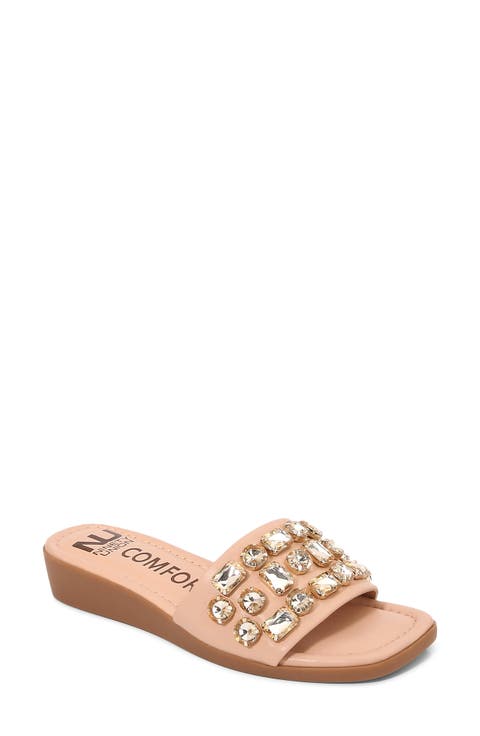 Seasidenr Crystal Embellished Wedge Slide Sandal